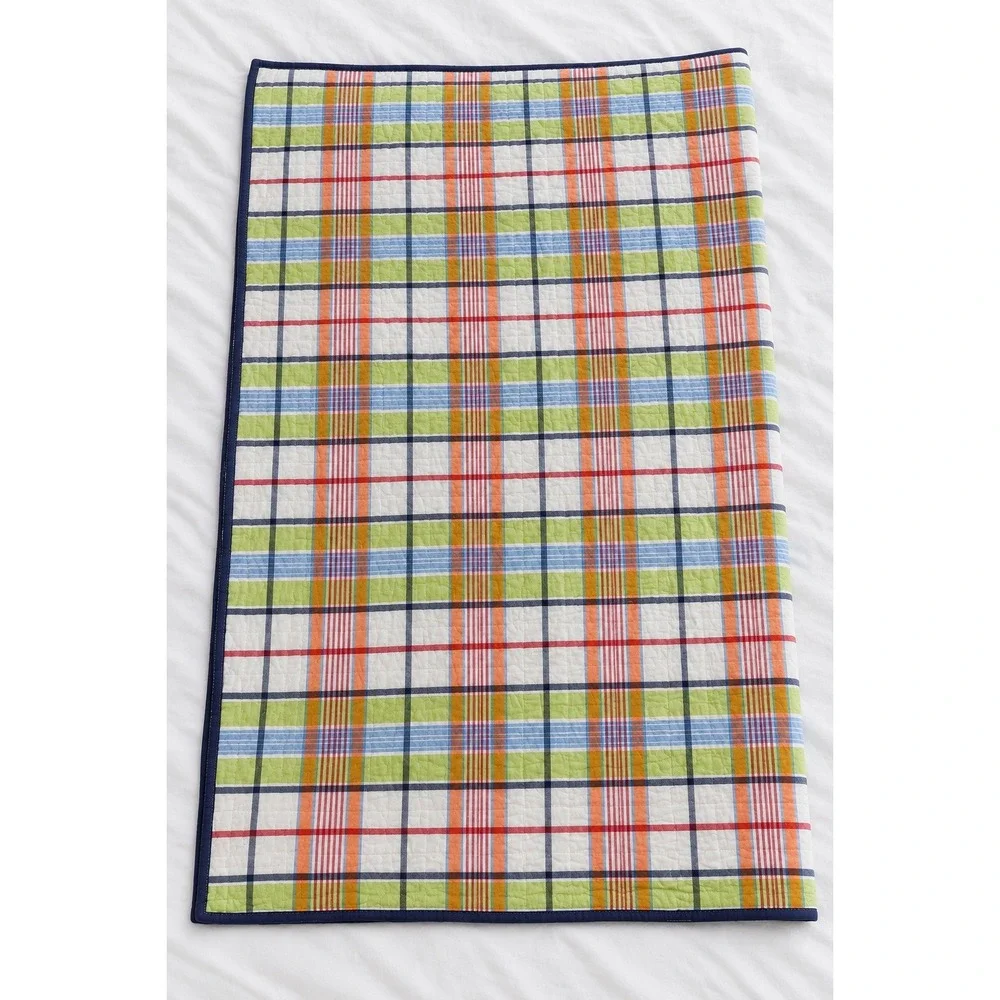 Pottery Barn Kids Twin Madras Plaid Patchwork Reversible Cotton Quilt